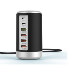 Tower USB With 6 High Speed Charging Ports (Color: BLACK TOWER)